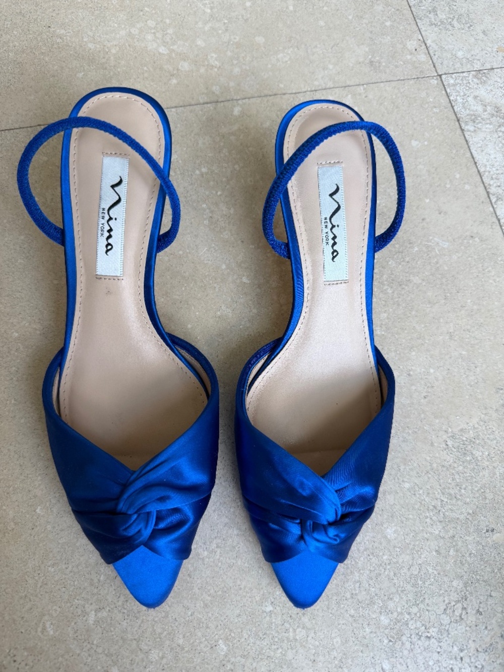 Nina New York Royal Blue Satin Slingback Heels Sz 8 Toe Knot